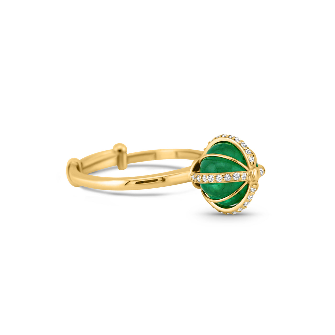 Emerald Beads & Diamond Ring In 18K Yellow Gold