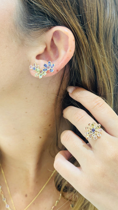 Multicolor Stone Mixshape Earring In 18K Yellow Gold