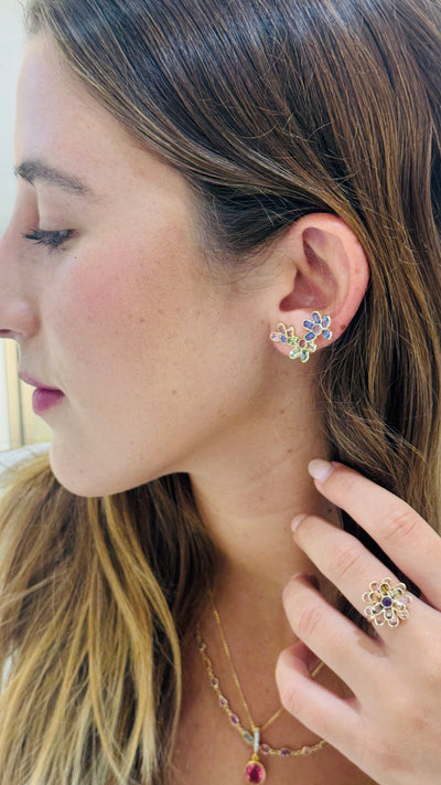 Multicolor Stone Mixshape Earring In 18K Yellow Gold