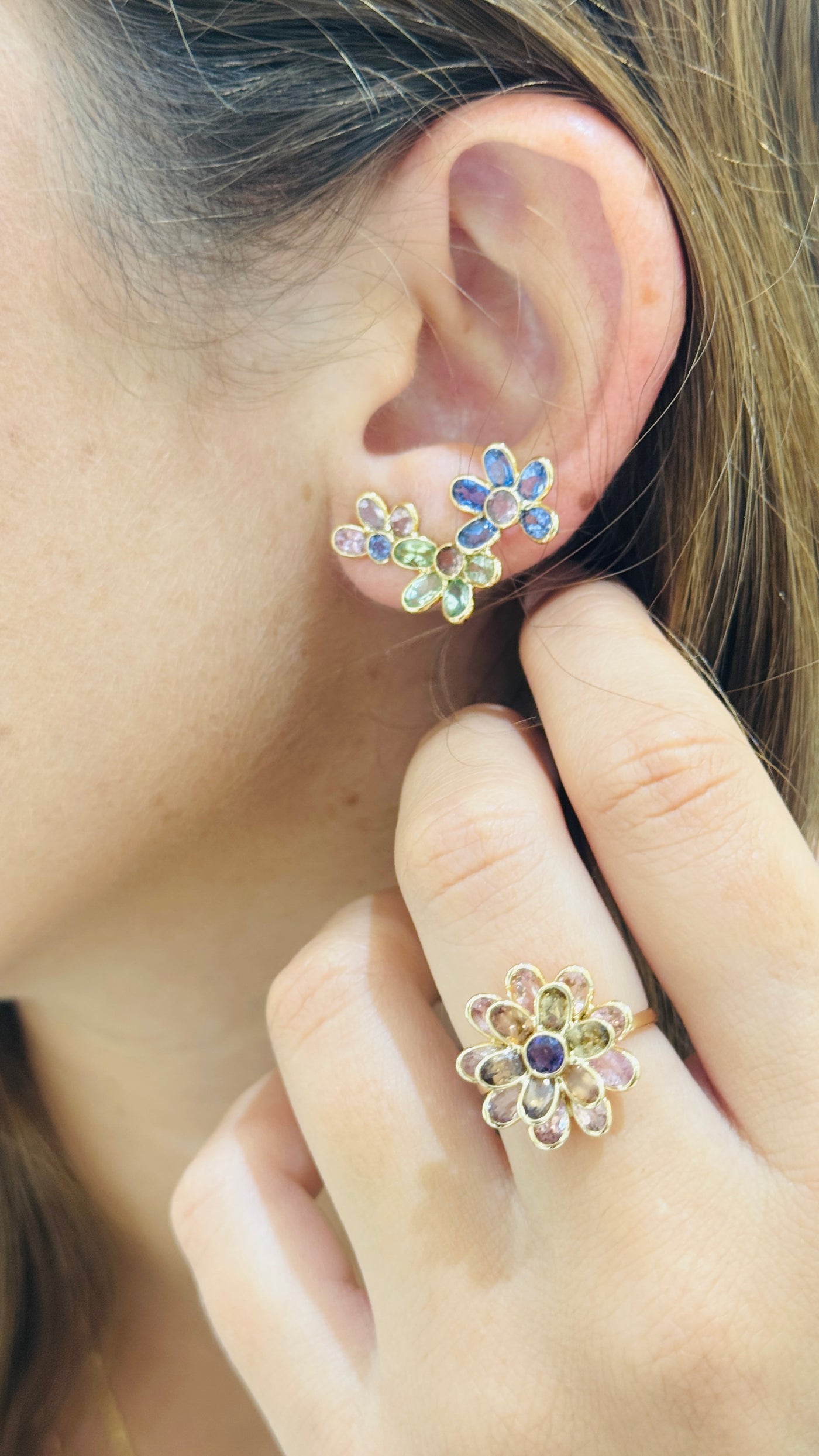 Multicolor Stone Mixshape Earring In 18K Yellow Gold
