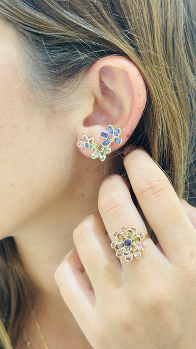 Multicolor Stone Mixshape Earring In 18K Yellow Gold