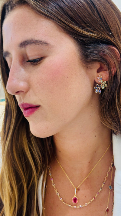 Multicolor Stone Mixshape Earring In 18K Yellow Gold