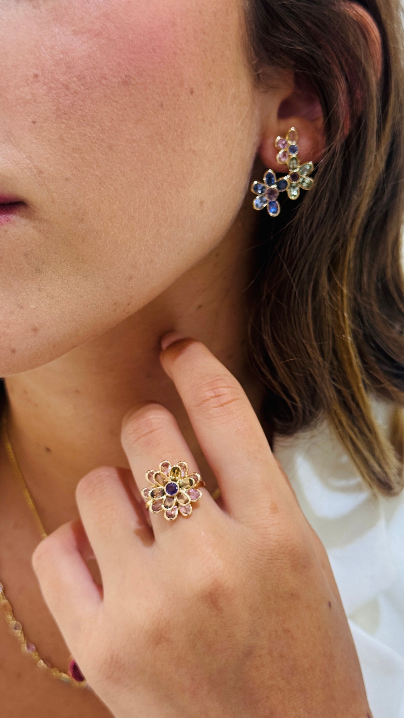 Multicolor Stone Mixshape Earring In 18K Yellow Gold