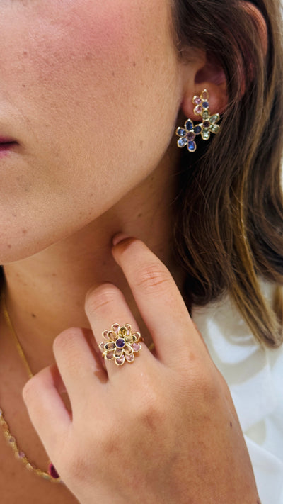 Multicolor Stone Mixshape Earring In 18K Yellow Gold