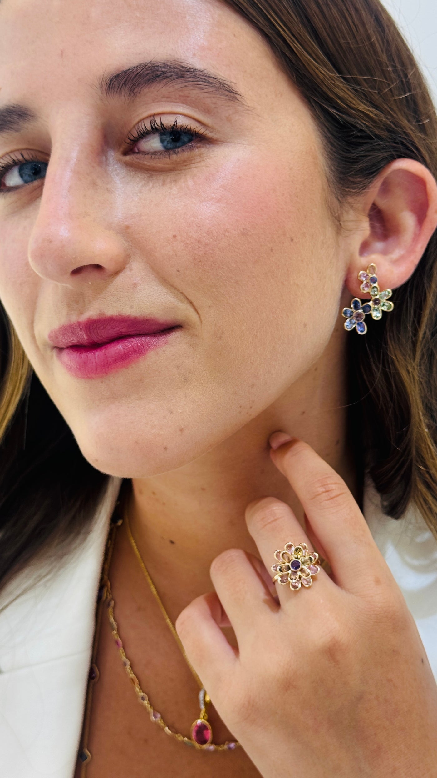 Multicolor Stone Mixshape Earring In 18K Yellow Gold