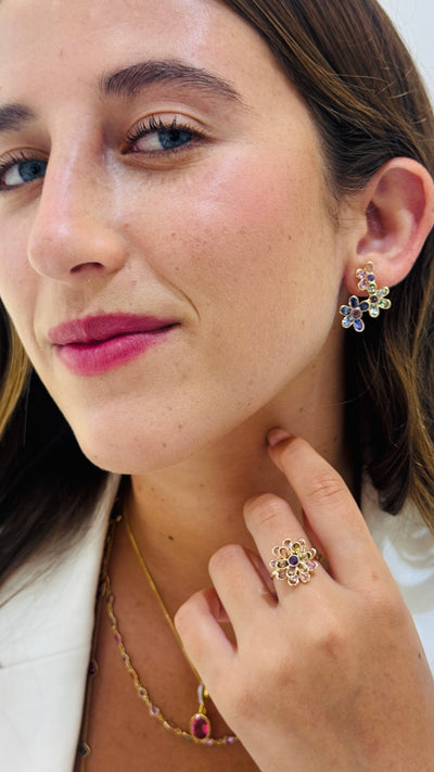 Multicolor Stone Mixshape Earring In 18K Yellow Gold
