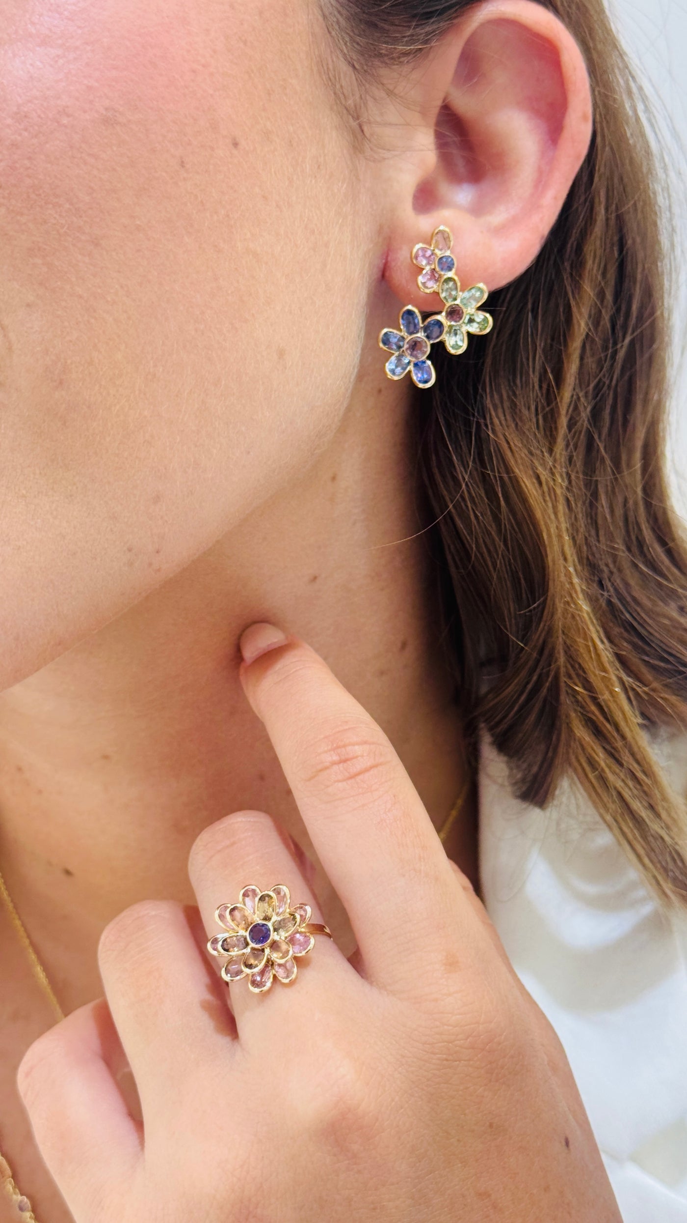 Multicolor Stone Mixshape Earring In 18K Yellow Gold