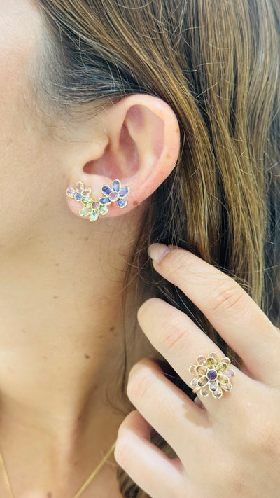 Multicolor Stone Mixshape Earring In 18K Yellow Gold