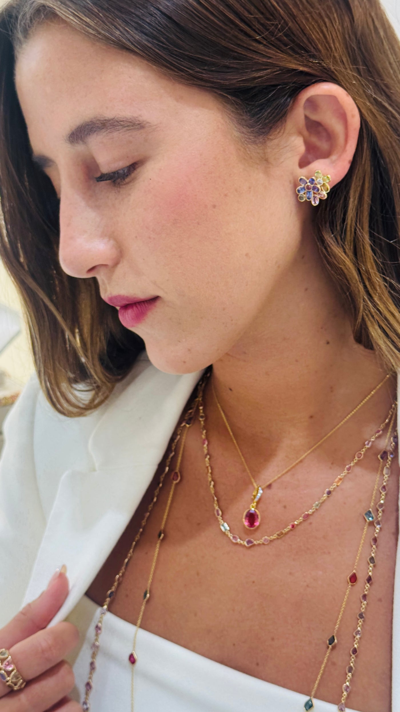 Multicolor Stone Mixshape Earring In 18K Yellow Gold
