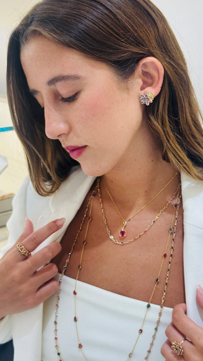 Multicolor Stone Mixshape Earring In 18K Yellow Gold