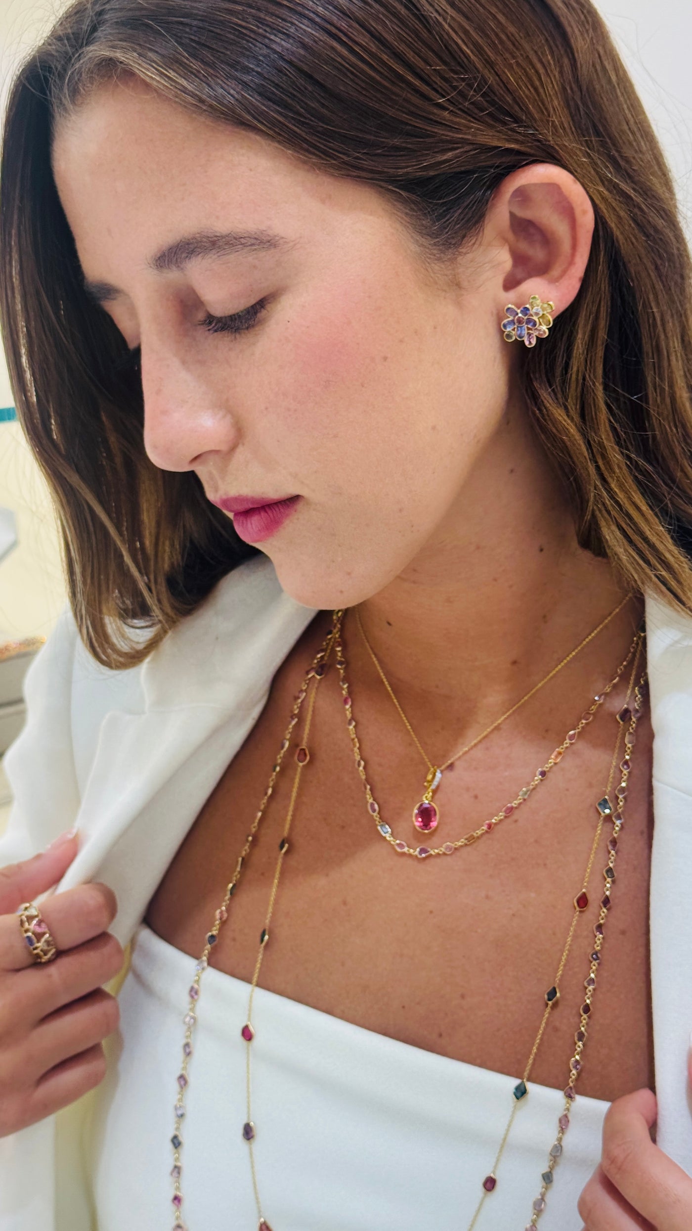 Multicolor Stone Mixshape Earring In 18K Yellow Gold