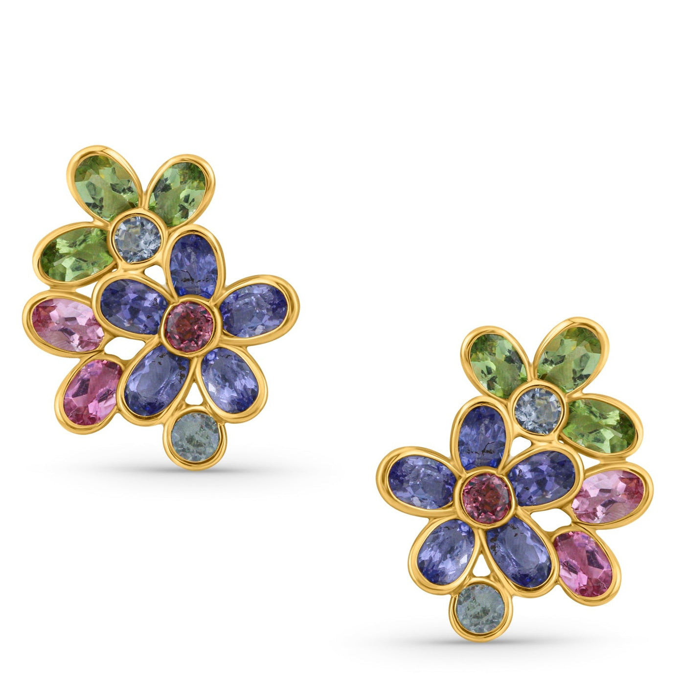 18K gold multicolor cluster earrings – artisanal fine jewelry