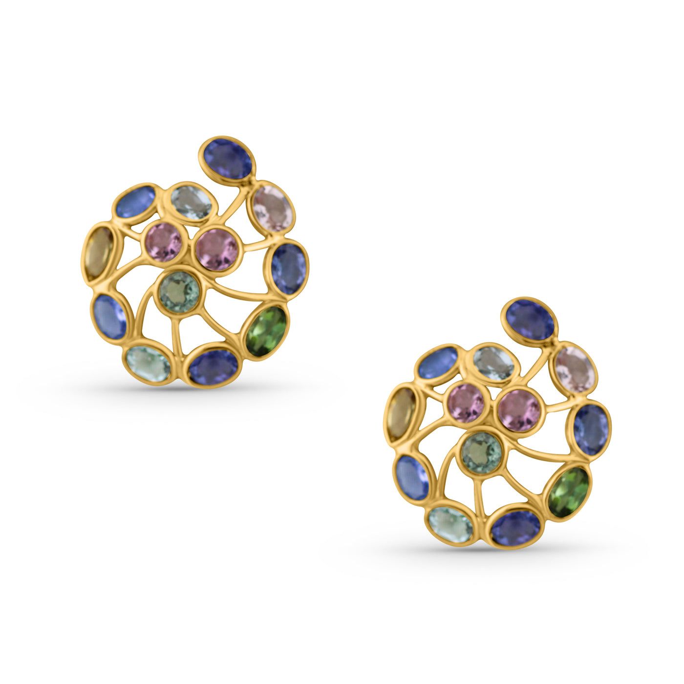 Multicolor Stone Mixshape Earring In 18K Yellow Gold