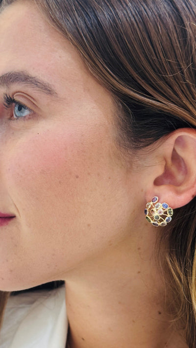Multicolor Stone Mixshape Earring In 18K Yellow Gold
