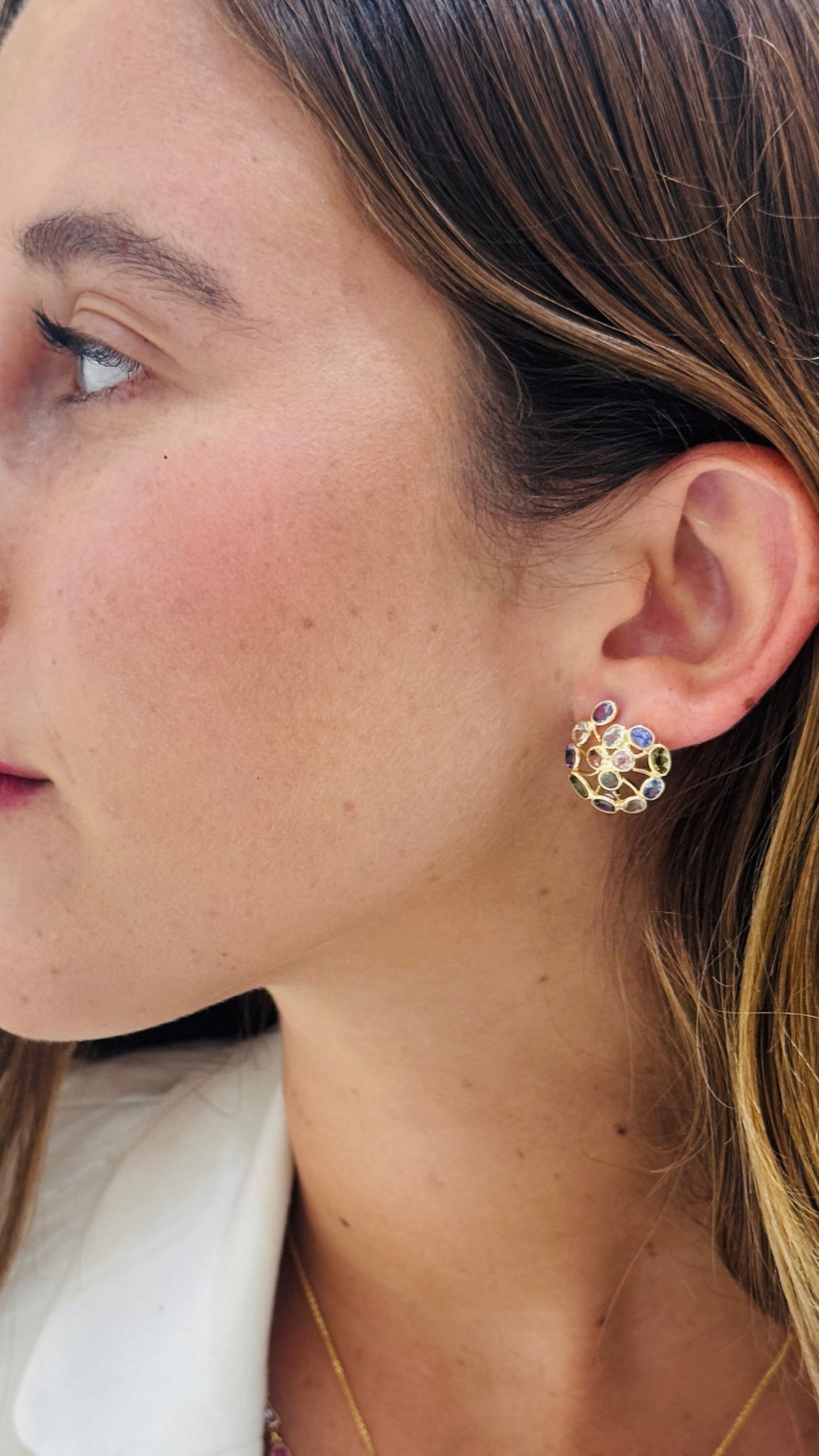Multicolor Stone Mixshape Earring In 18K Yellow Gold