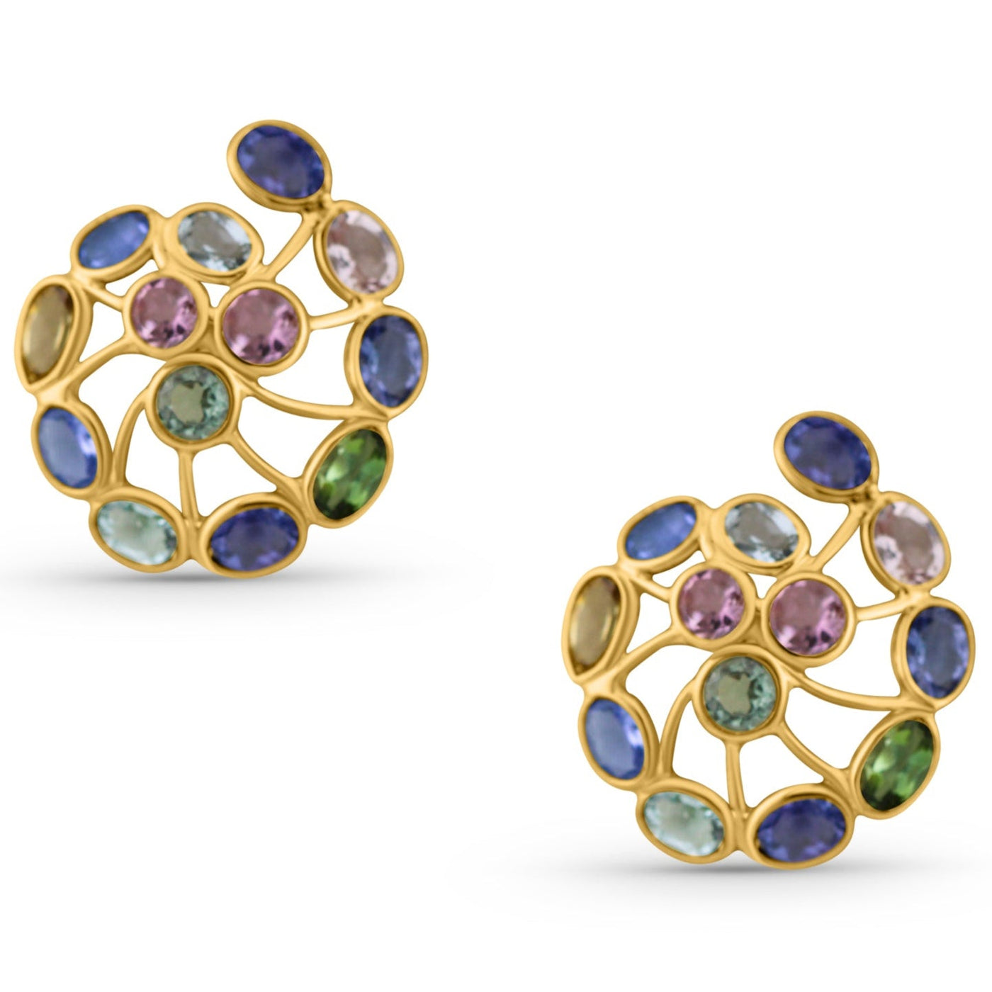 18K gold floral earrings with multicolor stones – luxury handcrafted