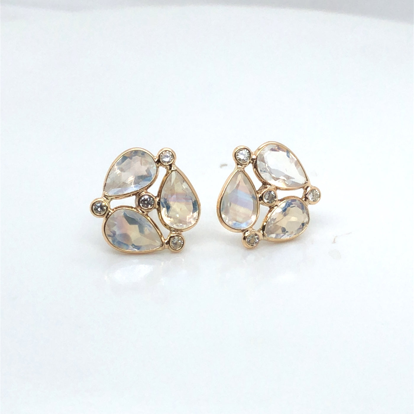 Rainbow Moonstone & Diamond Earrings – 18K Gold