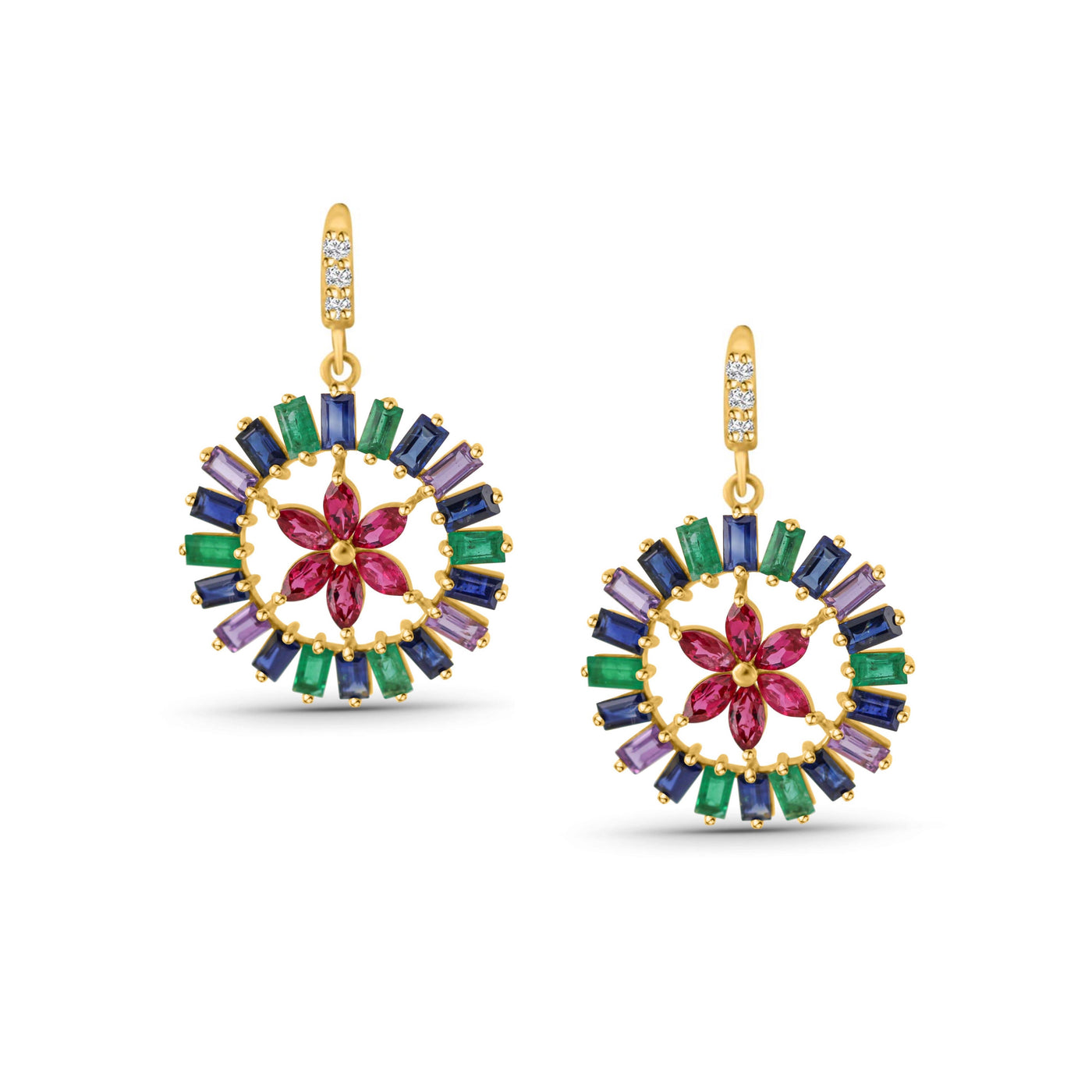 Multicolor Stone Marquise And Rectangle Earring With 18 Kt Gold