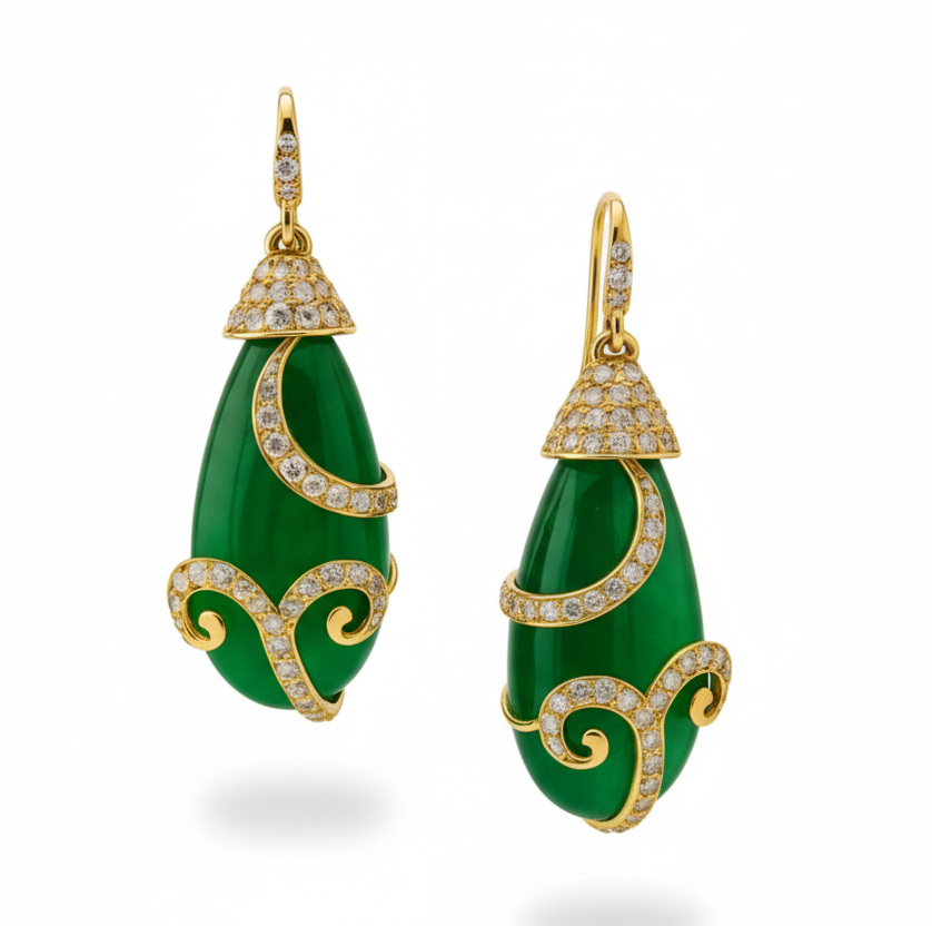 Emerald Drop and Diamond Earrings – Tresor Collection
