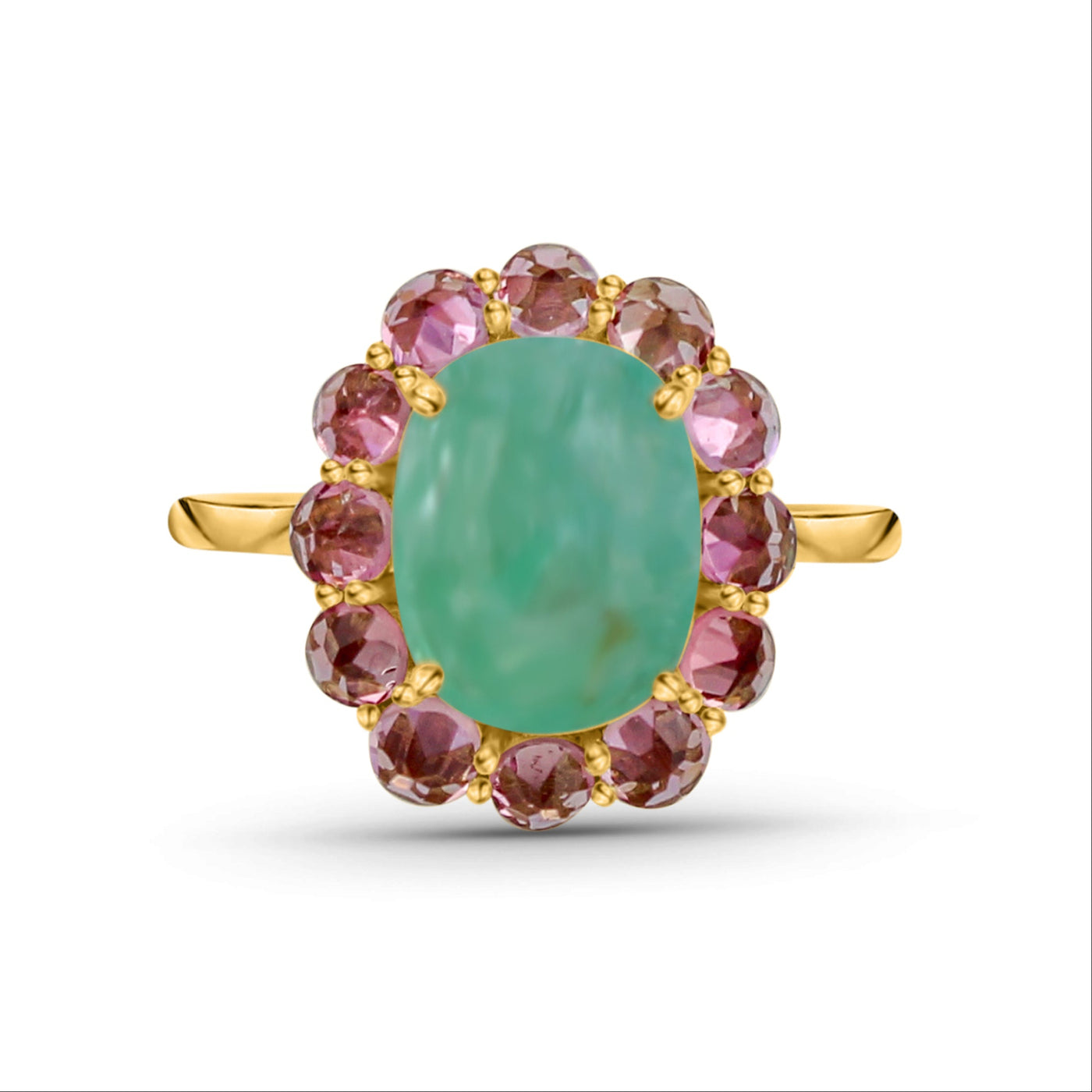 Paraiba Tourmaline Oval And Pink Tourmaline Round Ring With 18 Kt Gold