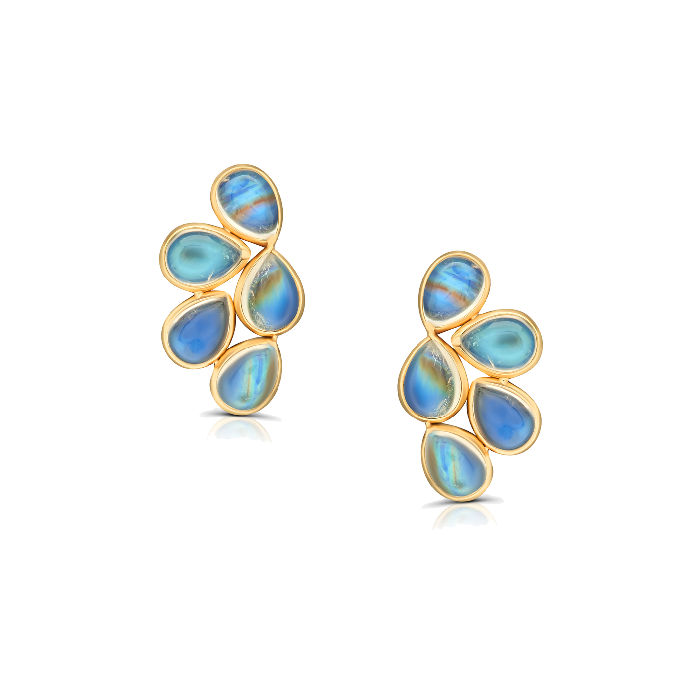 Rainbow Moonstone Pear Shape Earring In18k Yellow Gold