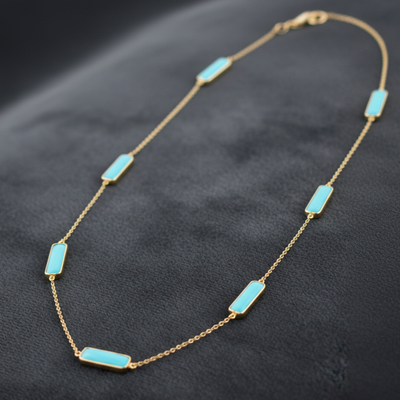Turquoise Rectangle Pendant Necklace in 18K Yellow Gold