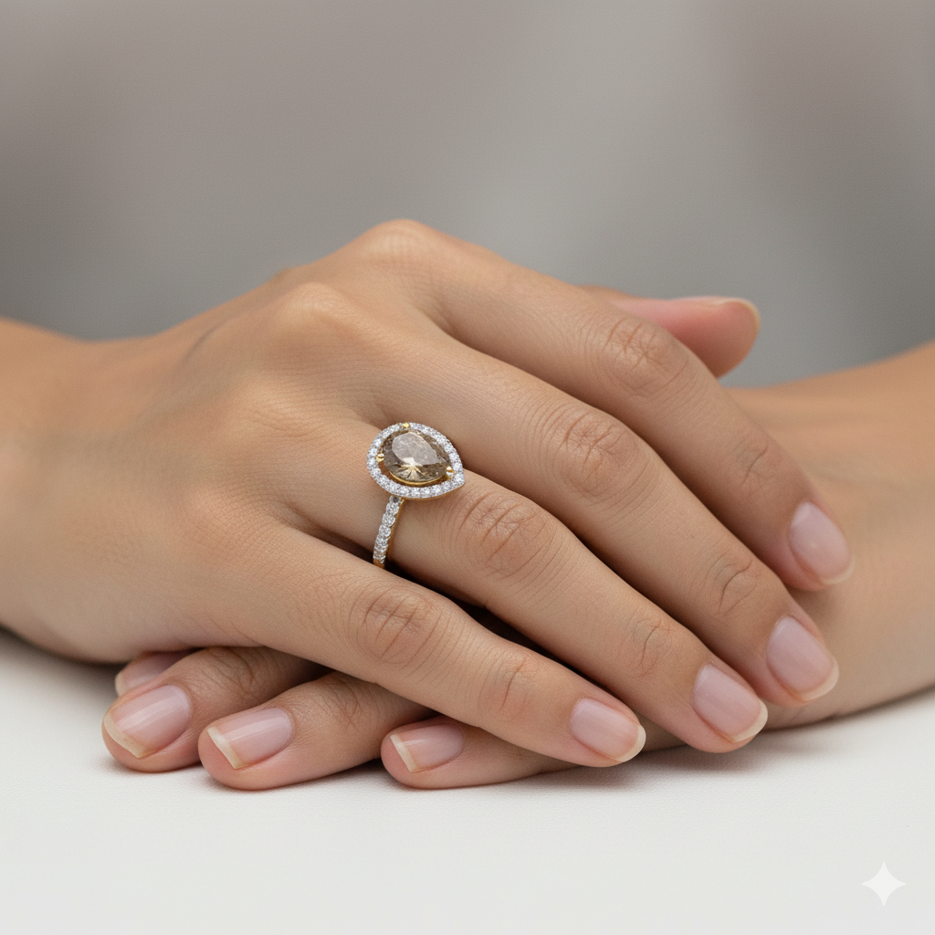 Organic Diamond With Round Brilliant Diamond Ring In 18K Yellow Gold