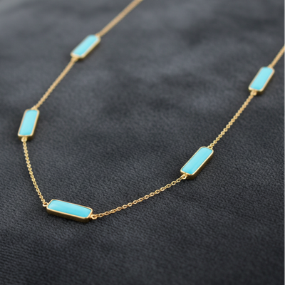 Turquoise Rectangle Pendant Necklace in 18K Yellow Gold