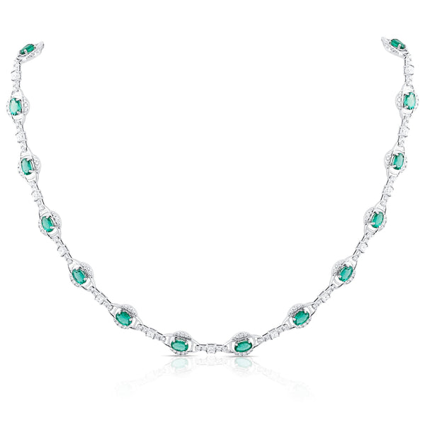18K White Gold Emerald & Diamond Necklace by Tresor Collection