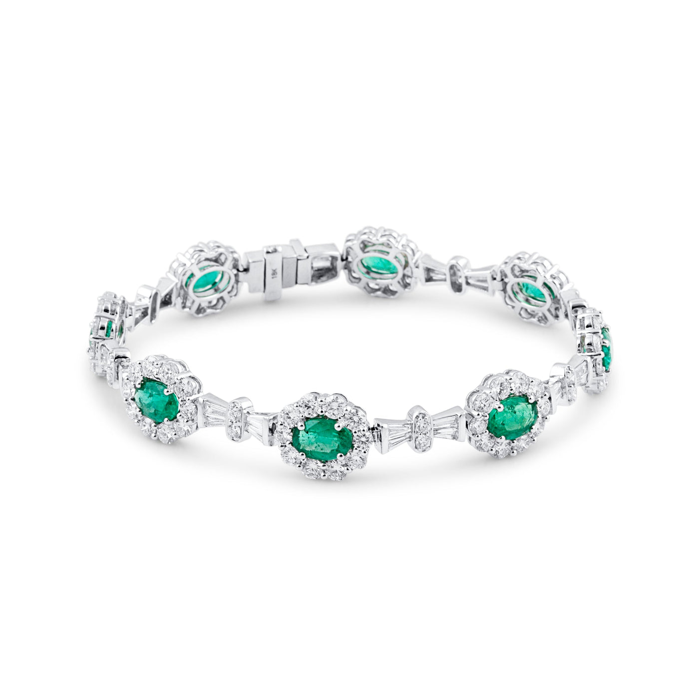 18K White Gold Oval Emerald & Diamond Bracelet by Tresor Collection White gold emerald bracelet flatlay – timeless green gemstone jewelry by Tresor Collection