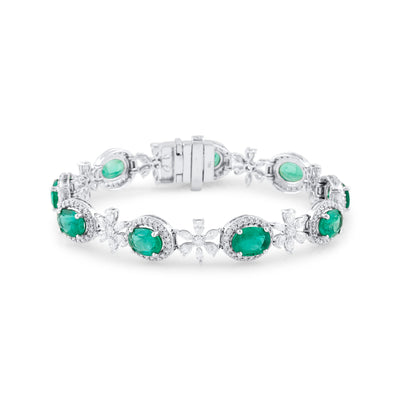 18K White Gold Oval Emerald & Diamond Bracelet by Tresor Collection White gold emerald bracelet flatlay – luxury green gemstone jewelry by Tresor Collection
