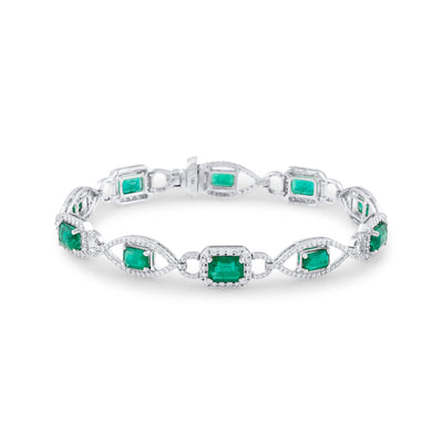 18K White Gold Emerald & Diamond Bracelet by Tresor Collection Emerald and diamond link bracelet in 18K white gold – luxury handcrafted jewelry by Tresor Collection