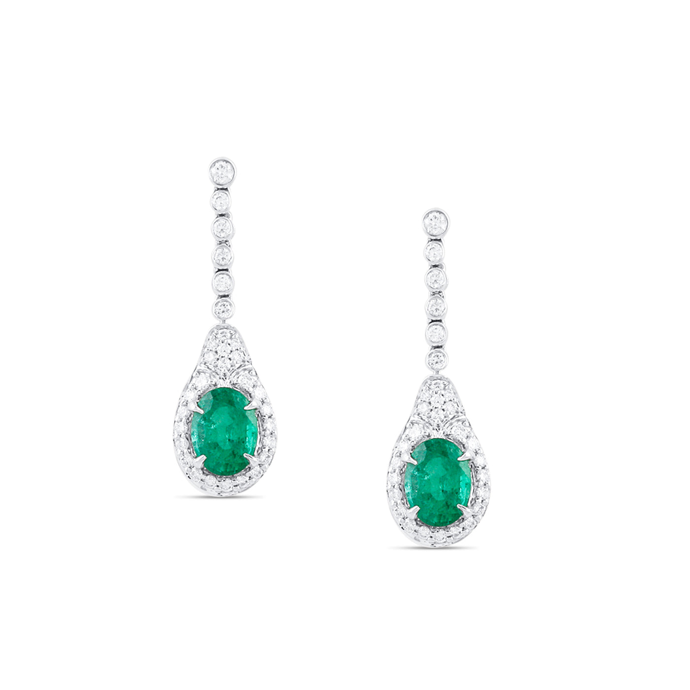 Emerald Oval & Diamond Earring In 18K White Gold