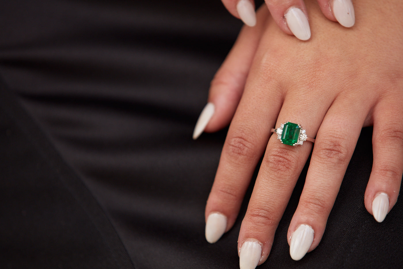 Styled look featuring white gold emerald ring – timeless luxury jewelry by Tresor Collection