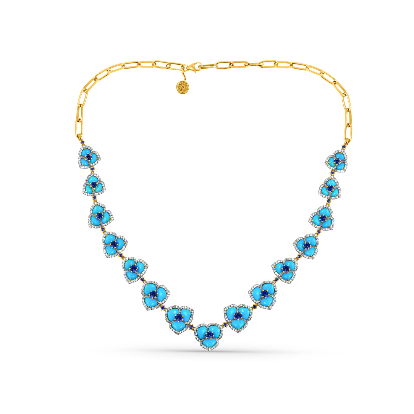 Turquoise Tabiz, Blue Sapphire And Diamond Round Necklace – Tresor Collection
