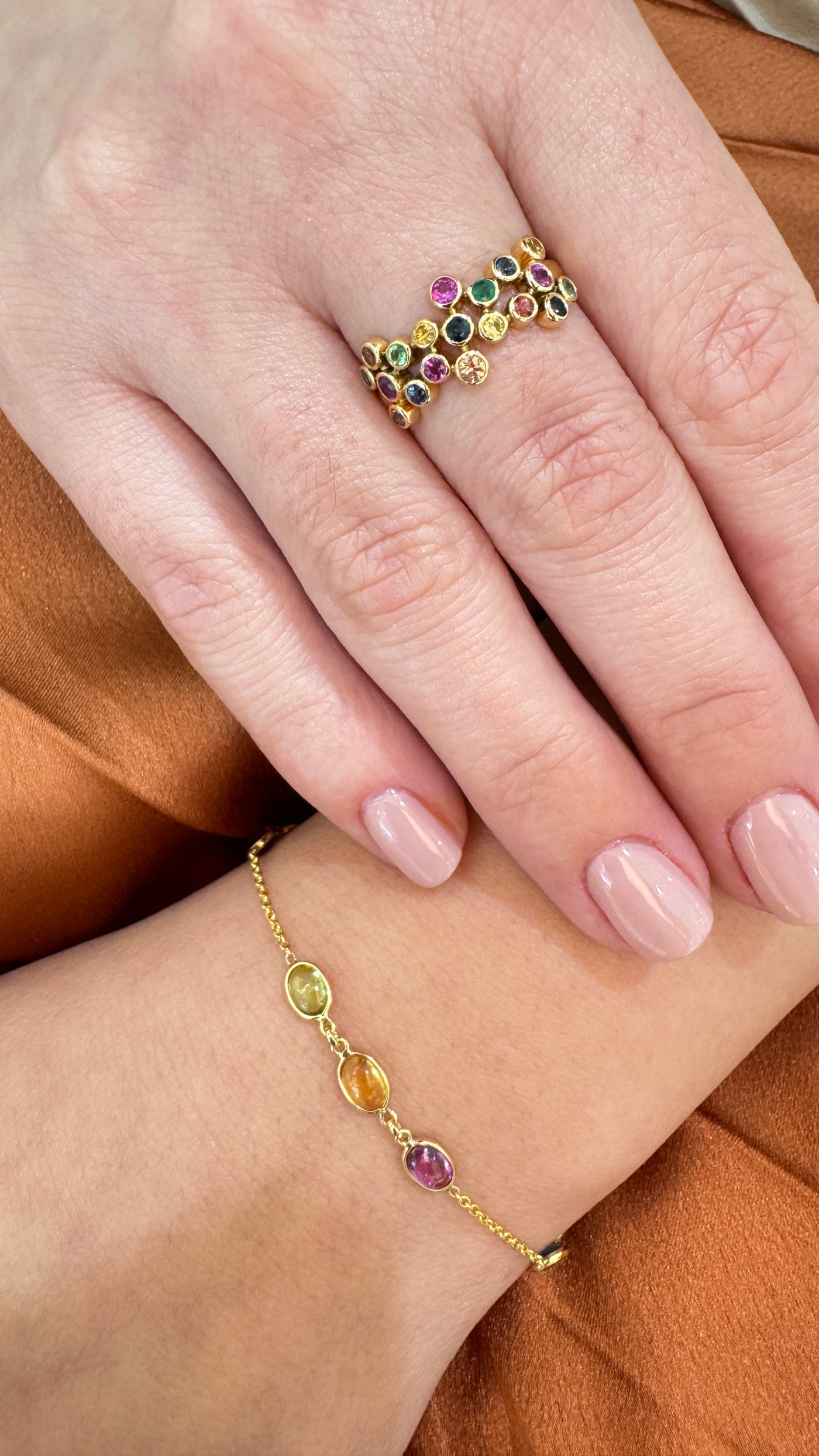 Multicolor Stone Round Ring In 18K Yellow Gold