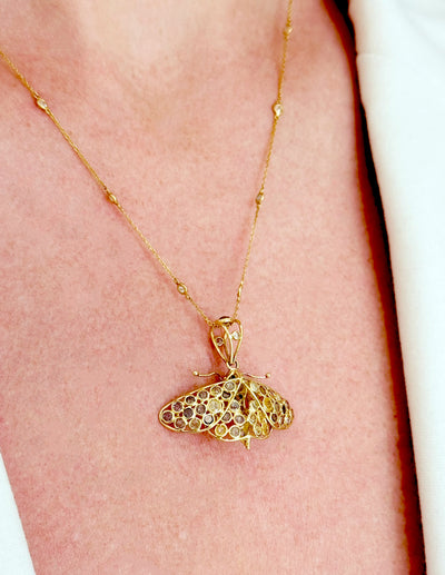 18K Yellow Gold Champagne Diamond Butterfly Pendant By Tresor Collection