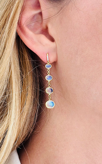 Rainbow Moonstone Oval Earring In 18K Yellow Gold