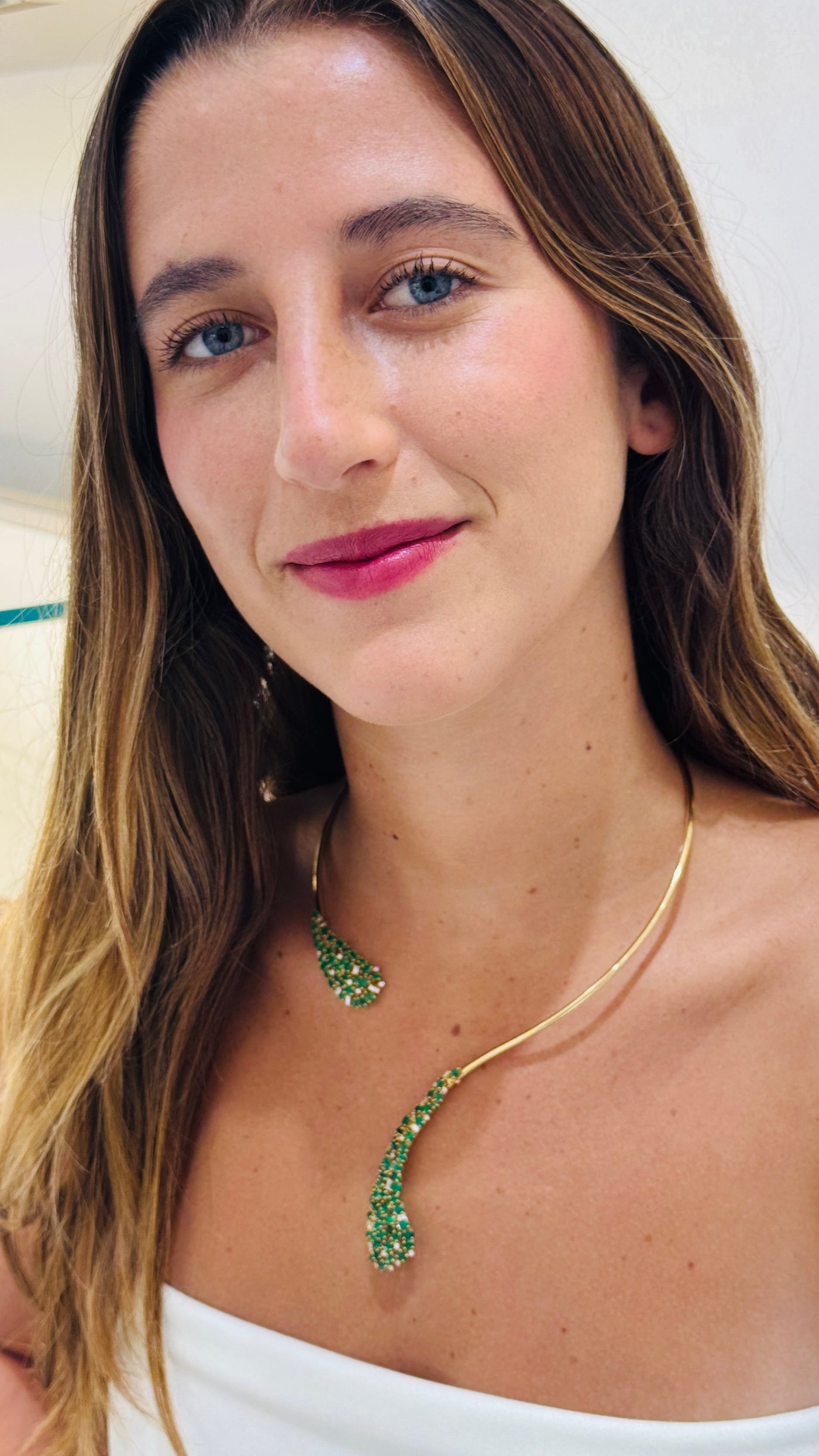 Emerald & Diamond Necklace in 18K Yellow Gold