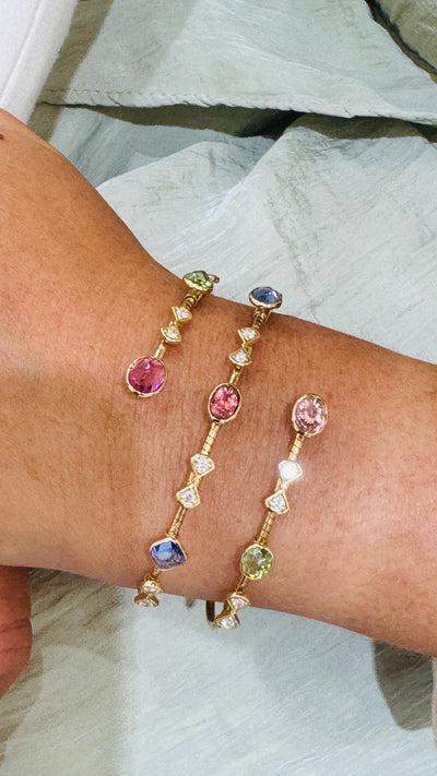 Multicolor Gemstone & Diamond 2 Row Symphony Bracelet In 18K Yellow Gold