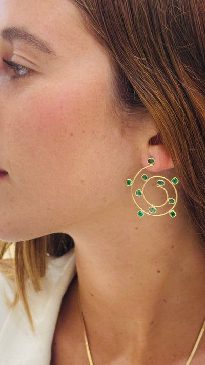 Emerald Oval Mix Shape Earring In 18K Yellow Gold