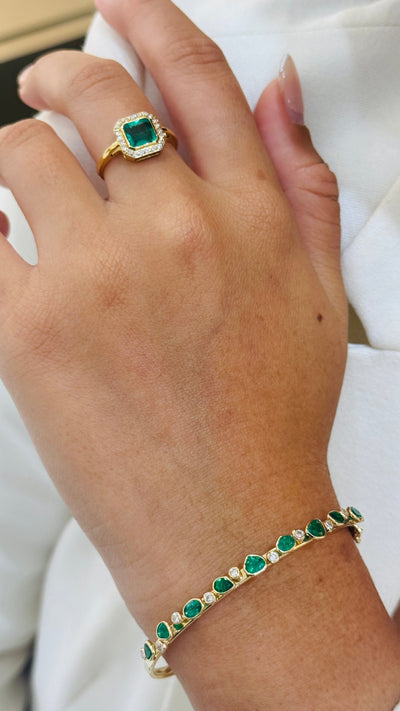 Emerald Mixshape And Diamond Bangle In 18K Yellow Gold