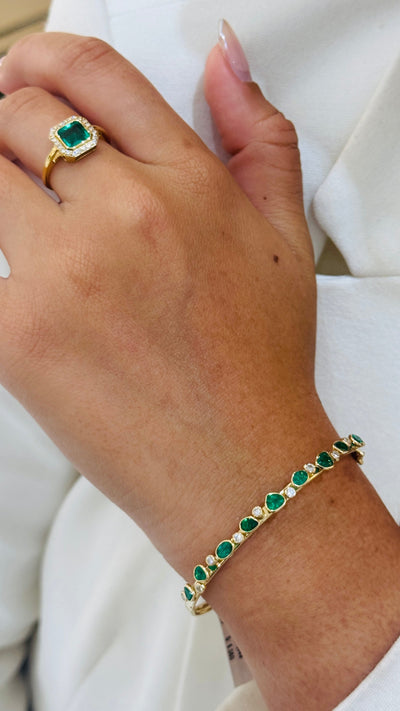 Emerald Mixshape And Diamond Bangle In 18K Yellow Gold
