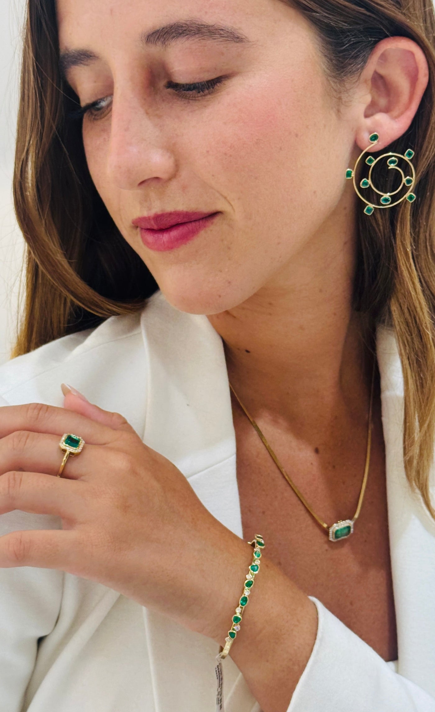 Emerald Mixshape And Diamond Bangle In 18K Yellow Gold