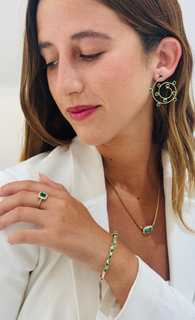 Emerald Mixshape And Diamond Bangle In 18K Yellow Gold