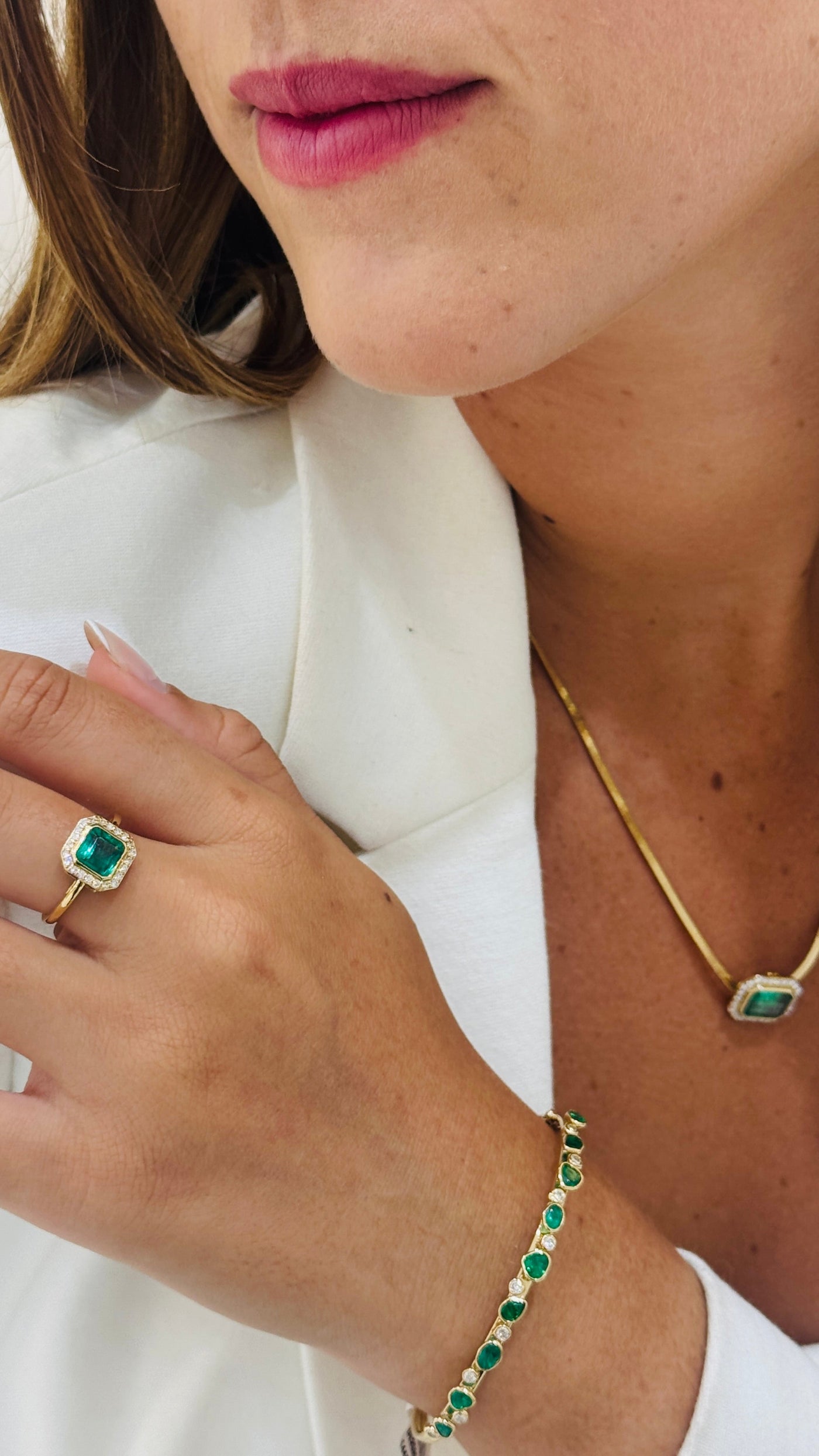 Emerald Mixshape And Diamond Bangle In 18K Yellow Gold