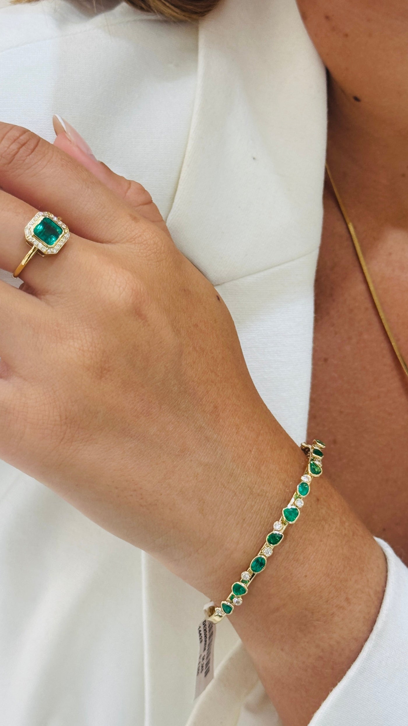 Emerald Mixshape And Diamond Bangle In 18K Yellow Gold