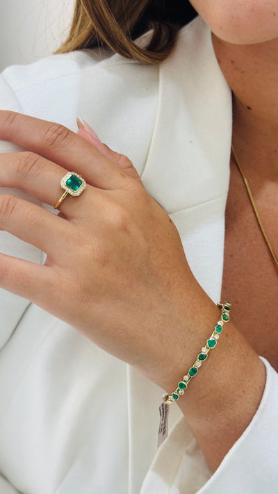 Emerald Mixshape And Diamond Bangle In 18K Yellow Gold