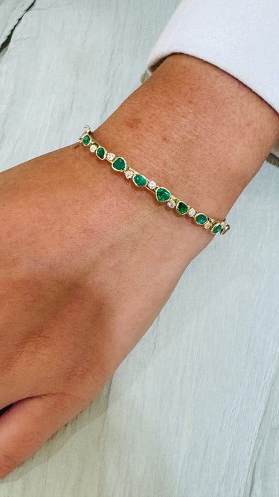 Emerald Mixshape And Diamond Bangle In 18K Yellow Gold