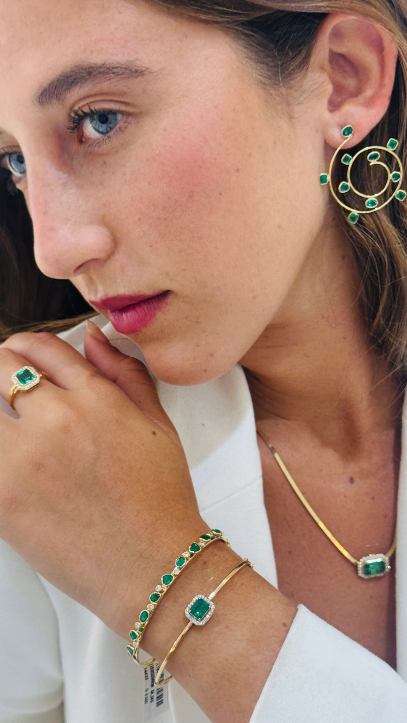 Emerald Rectangle And Diamond Bangle In 18K Yellow Gold